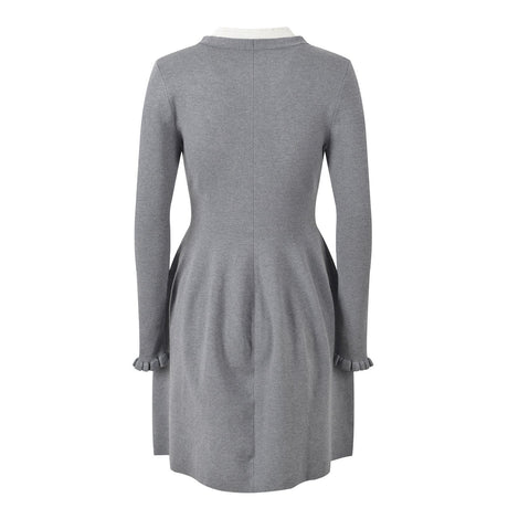 Laila Dress - Figure - Enhancing Silhouette - Elegant Layered Look - Deep V - Neck With Bow Accent - Frilled Cuffs & Bow