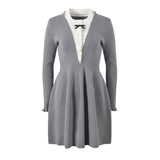 Laila Dress - Figure - Enhancing Silhouette - Elegant Layered Look - Deep V - Neck With Bow Accent - Frilled Cuffs & Bow