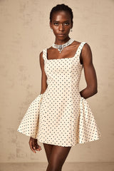 Laila Mini Dress - Polka - Dot Print Square Neck Puff Skirt