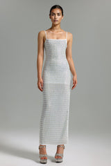 Laila White Halter Maxi Dress with Diamante Detailing for Evening Events