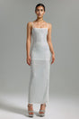 Laila White Halter Maxi Dress with Diamante Detailing for Evening Events