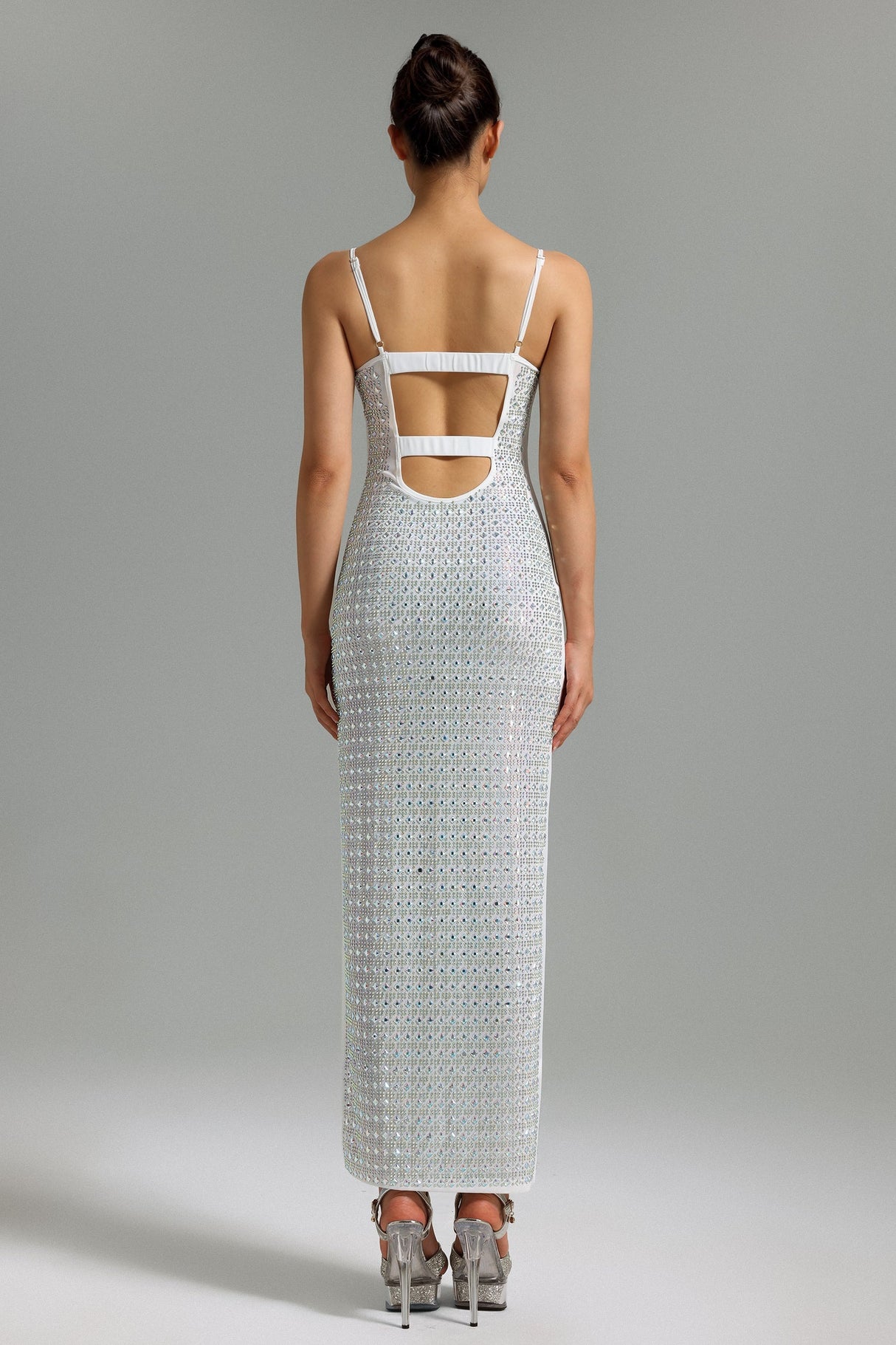 Laila White Halter Maxi Dress with Diamante Detailing for Special Occasions