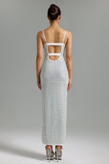 Laila White Halter Maxi Dress with Diamante Detailing for Special Occasions