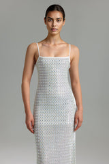 Laila White Halter Maxi Dress with Diamante Detailing for Special Occasions