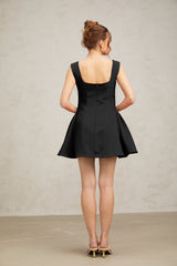 Lainey Mini Dress Black Square Neck Puff Openback