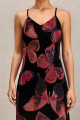 Lana Black Butterfly Print Halter Dress