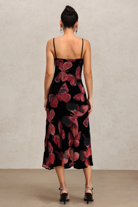 Lana Black Butterfly Print Halter Dress