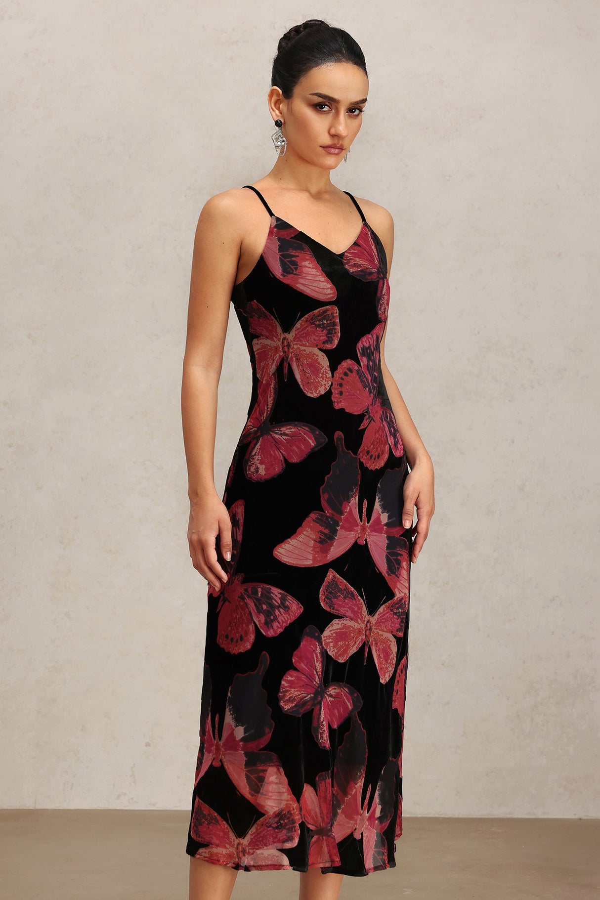Lana Black Butterfly Print Halter Dress for Women