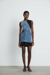 Lana denim patchwork sleeveless dress