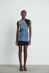 Lana denim patchwork sleeveless dress