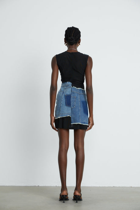 Lana denim patchwork sleeveless dress