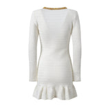 Lana Dress - Fitted Silhouette With Flared Hem - Long - Sleeve Design - Tailored Fit - Elegant Embellished Details