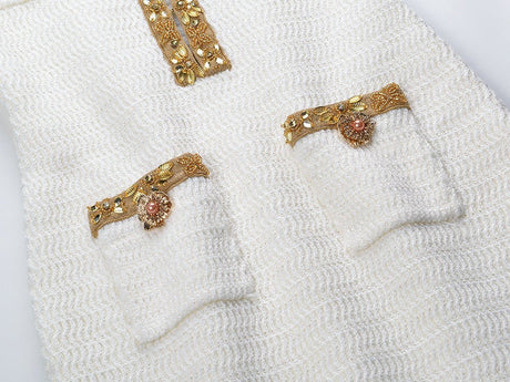 Lana Dress - Fitted Silhouette With Flared Hem - Long - Sleeve Design - Tailored Fit - Elegant Embellished Details