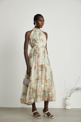 Lana Floral Print Midi Dress with Pleat Detailing
