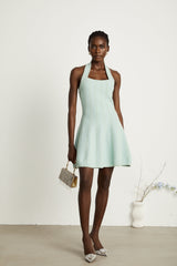 Lana Mini Dress Light Green Halter Flare Knit