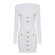 Lana Mini Dress - Tailored Fit - Blazer - Inspired Silhouette - Sculpting Bandage Fabric - Deep V - Neckline - Gold - Tone Buttons