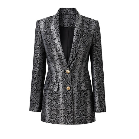 Landry Blazer - Tailored Silhouette - Snake Print Design - Metallic Accents - Slim Fit - Button Details