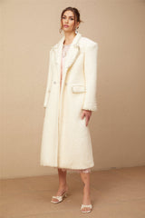 Landry Coat White Tweed Faux Pearl Embellished Wool