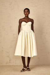 Landry Midi Dress Off - Shoulder Shirred White & Boned