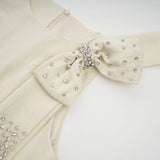 Landry Midi Dress White Tulle Bow Crystal Accent Zip Ankle - Length