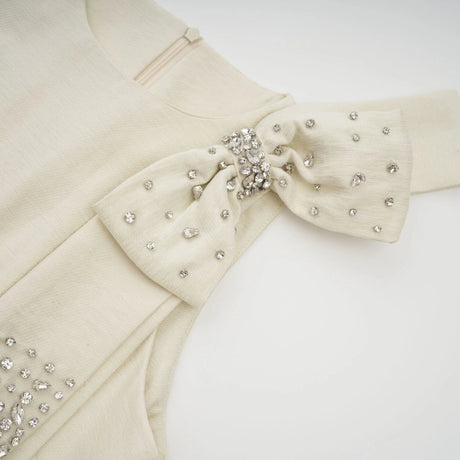 Landry Midi Dress White Tulle Bow Crystal Accent Zip Ankle - Length