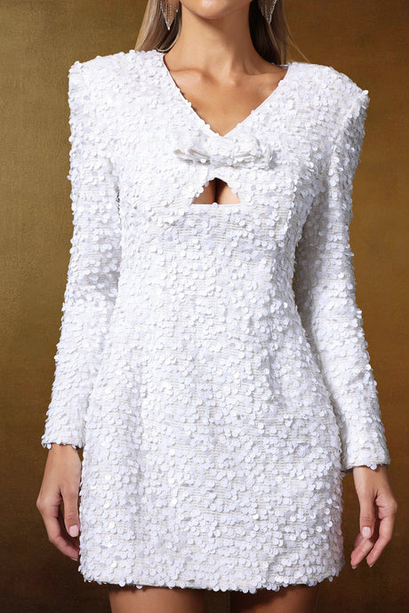 Landry White Sequin Cutout V-Neck Mini Dress