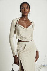 Lanetta khaki jersey top  skirt matching set