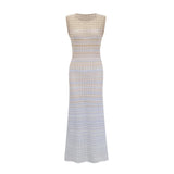 Laney Midi Dress Neutrals & Blue Ribbed Knit Texture