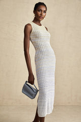 Laney Midi Dress Neutrals & Blue Ribbed Knit Texture