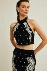 Laura black embellished top  skirt matching set