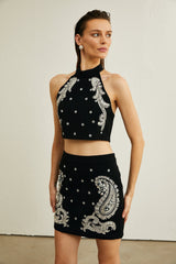 Laura black embellished top  skirt matching set