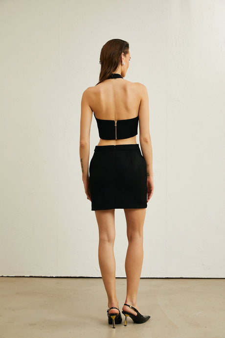 Laura black embellished top  skirt matching set