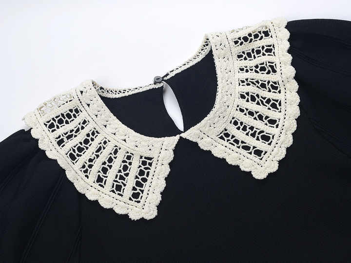 Laura Dress - A - Line Silhouette - Vintage - Inspired Lace Collar - Structured Fit - Puffed Sleeves