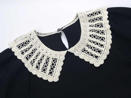 Laura Dress - A - Line Silhouette - Vintage - Inspired Lace Collar - Structured Fit - Puffed Sleeves