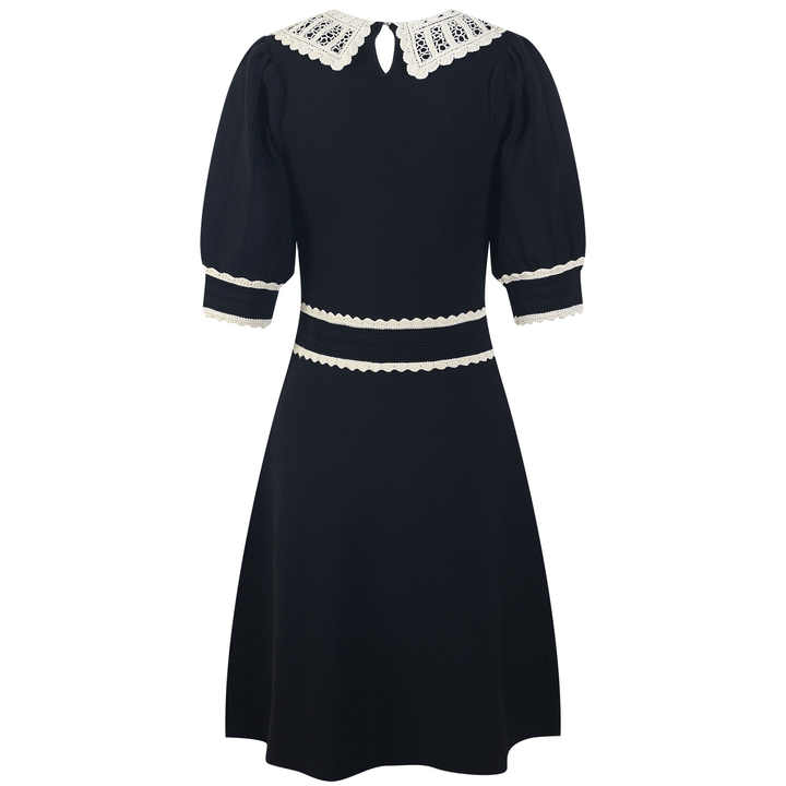 Laura Dress - A - Line Silhouette - Vintage - Inspired Lace Collar - Structured Fit - Puffed Sleeves
