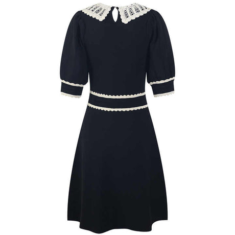 Laura Dress - A - Line Silhouette - Vintage - Inspired Lace Collar - Structured Fit - Puffed Sleeves