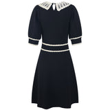 Laura Dress - A - Line Silhouette - Vintage - Inspired Lace Collar - Structured Fit - Puffed Sleeves