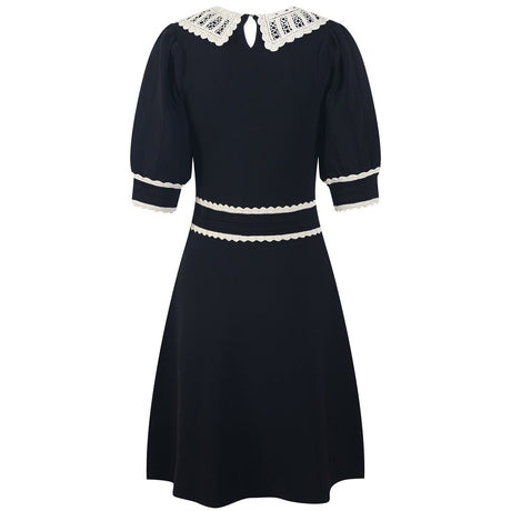 Laura Dress - A - Line Silhouette - Vintage - Inspired Lace Collar - Structured Fit - Puffed Sleeves