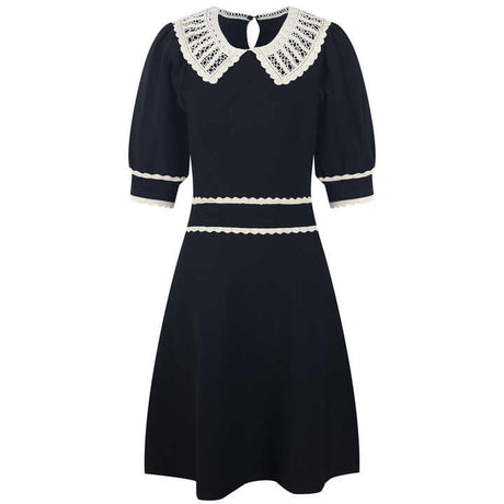 Laura Dress - A - Line Silhouette - Vintage - Inspired Lace Collar - Structured Fit - Puffed Sleeves