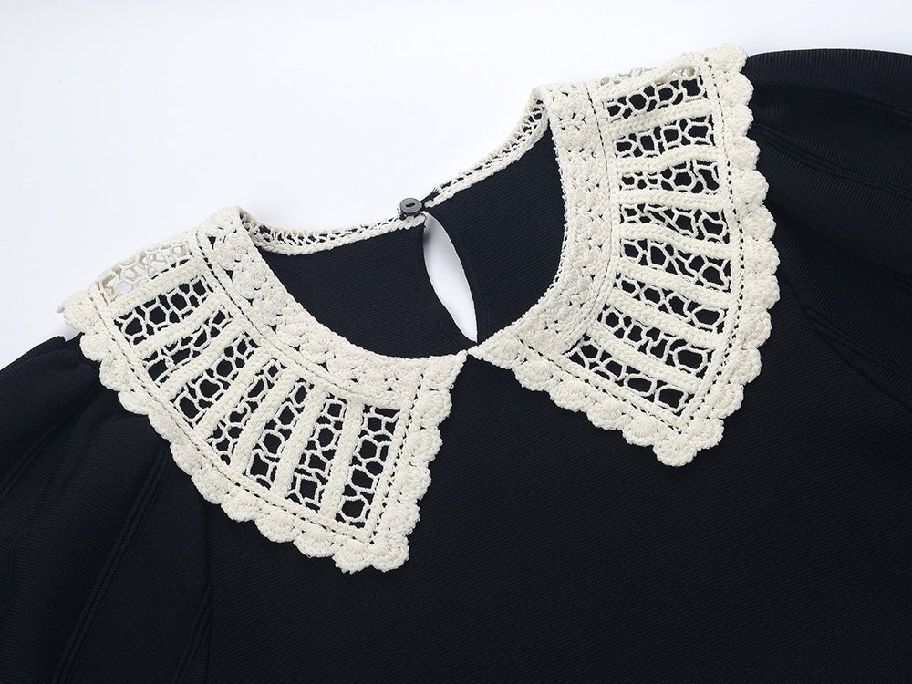 Laura Dress - A - Line Silhouette - Vintage - Inspired Lace Collar - Structured Fit - Puffed Sleeves