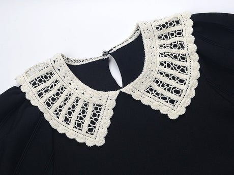 Laura Dress - A - Line Silhouette - Vintage - Inspired Lace Collar - Structured Fit - Puffed Sleeves