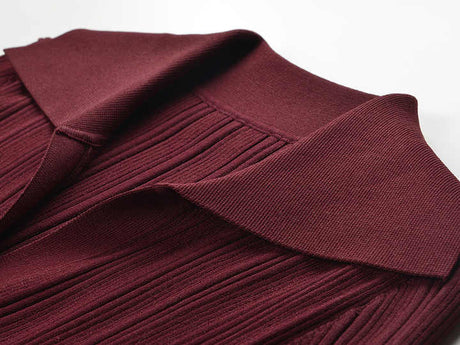 Laura Dress - Fitted Silhouette With Flare - Elegant Ribbed Design - Button Details - Tailored Fit With Flared Sleeves