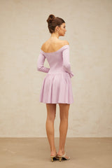 Laura Mini Dress Light Purple VNeck Off Shoulder Ribbed Knit