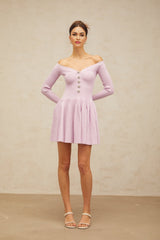 Laura Mini Dress Light Purple VNeck Off Shoulder Ribbed Knit