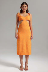 Laura Orange Floral Embroidered Halter Midi Dress