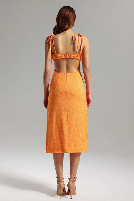 Laura Orange Floral Embroidered Halter Midi Dress