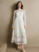 Lauretta Midi Dress - Round Neck - Formal & Evening - Regular Sleeve - High Waist - A Line