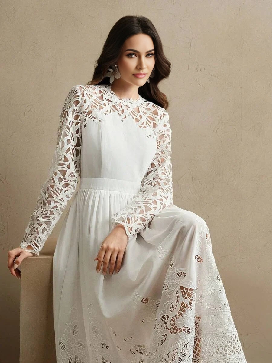 Lauretta Midi Dress - Round Neck - Formal & Evening - Regular Sleeve - High Waist - A Line