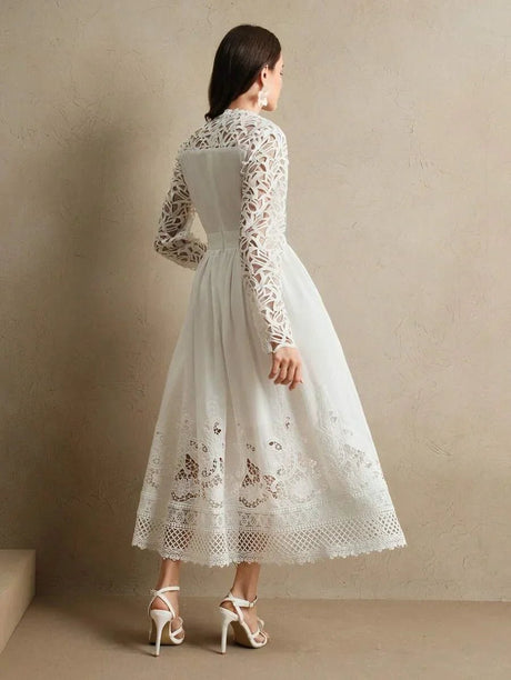 Lauretta Midi Dress - Round Neck - Formal & Evening - Regular Sleeve - High Waist - A Line