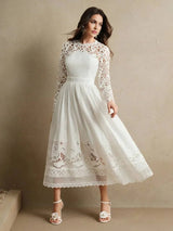 Lauretta Midi Dress - Round Neck - Formal & Evening - Regular Sleeve - High Waist - A Line